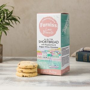 Furniss All Butter Shortbread, Rasberries and White Choc.